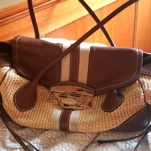 Prada straw weave and leather purse